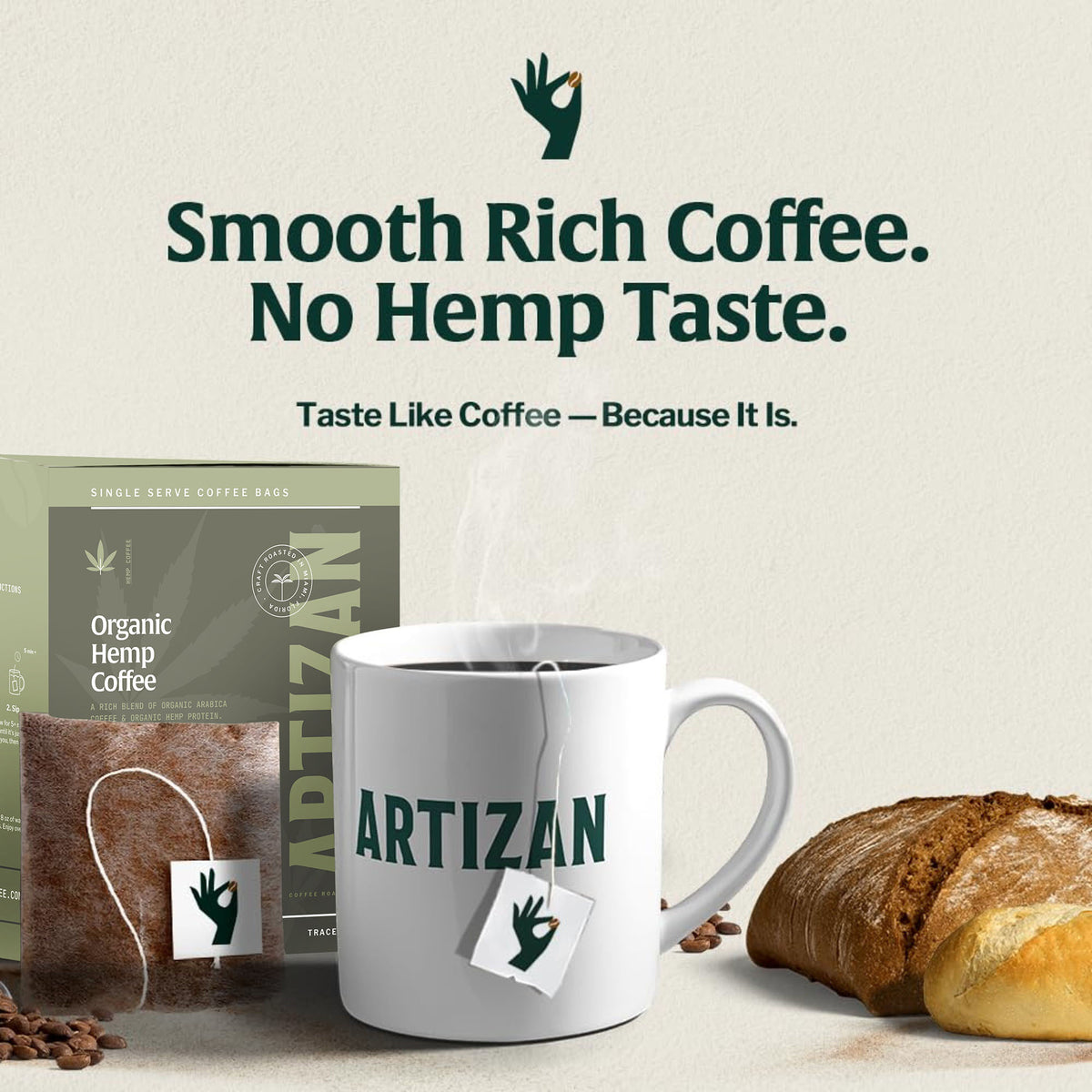 Hemp single-origin specialty coffee singles 5-pack, front view