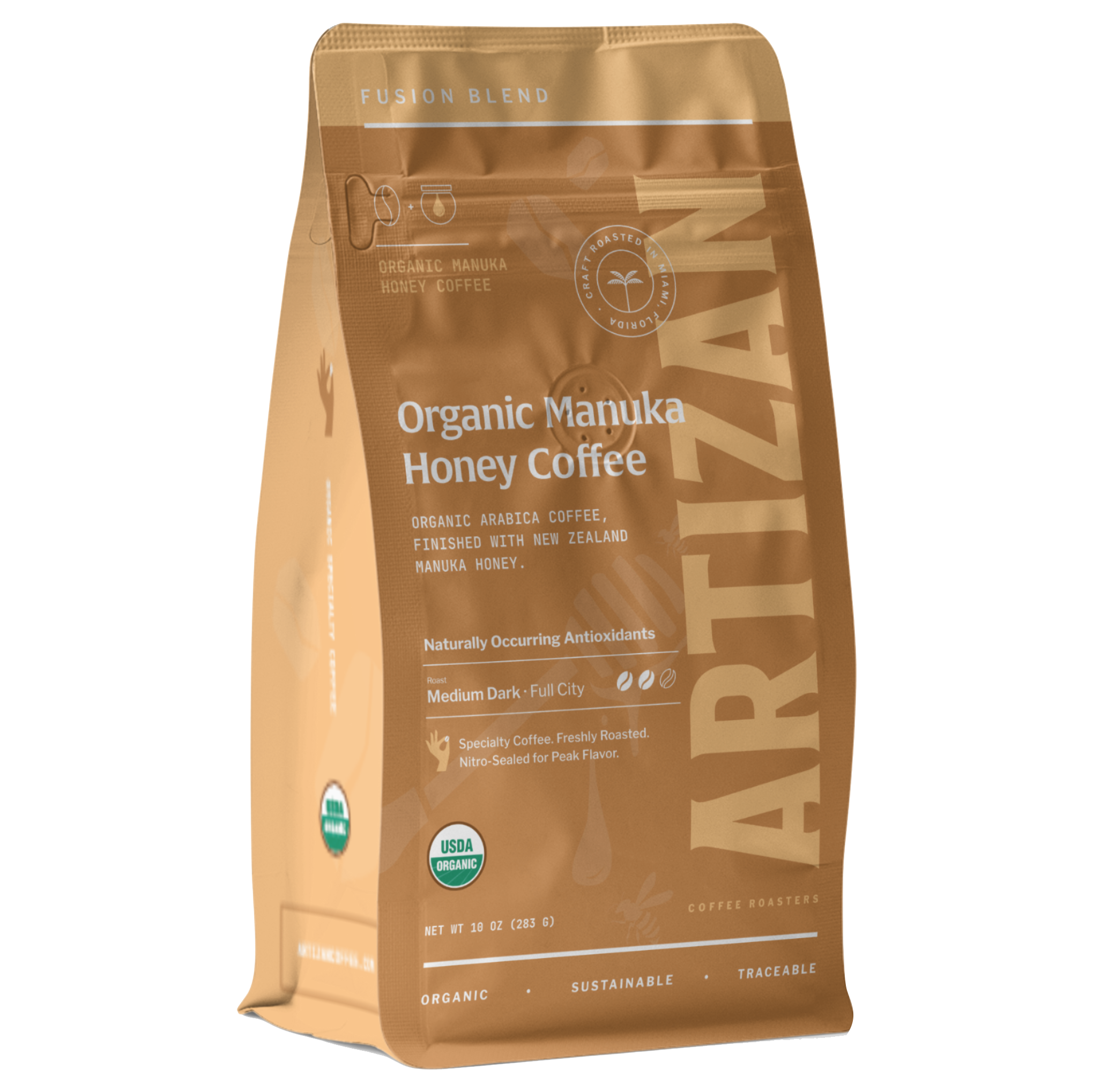 artizan organic manuka honey coffee whole beans and groujnd coffee 3D