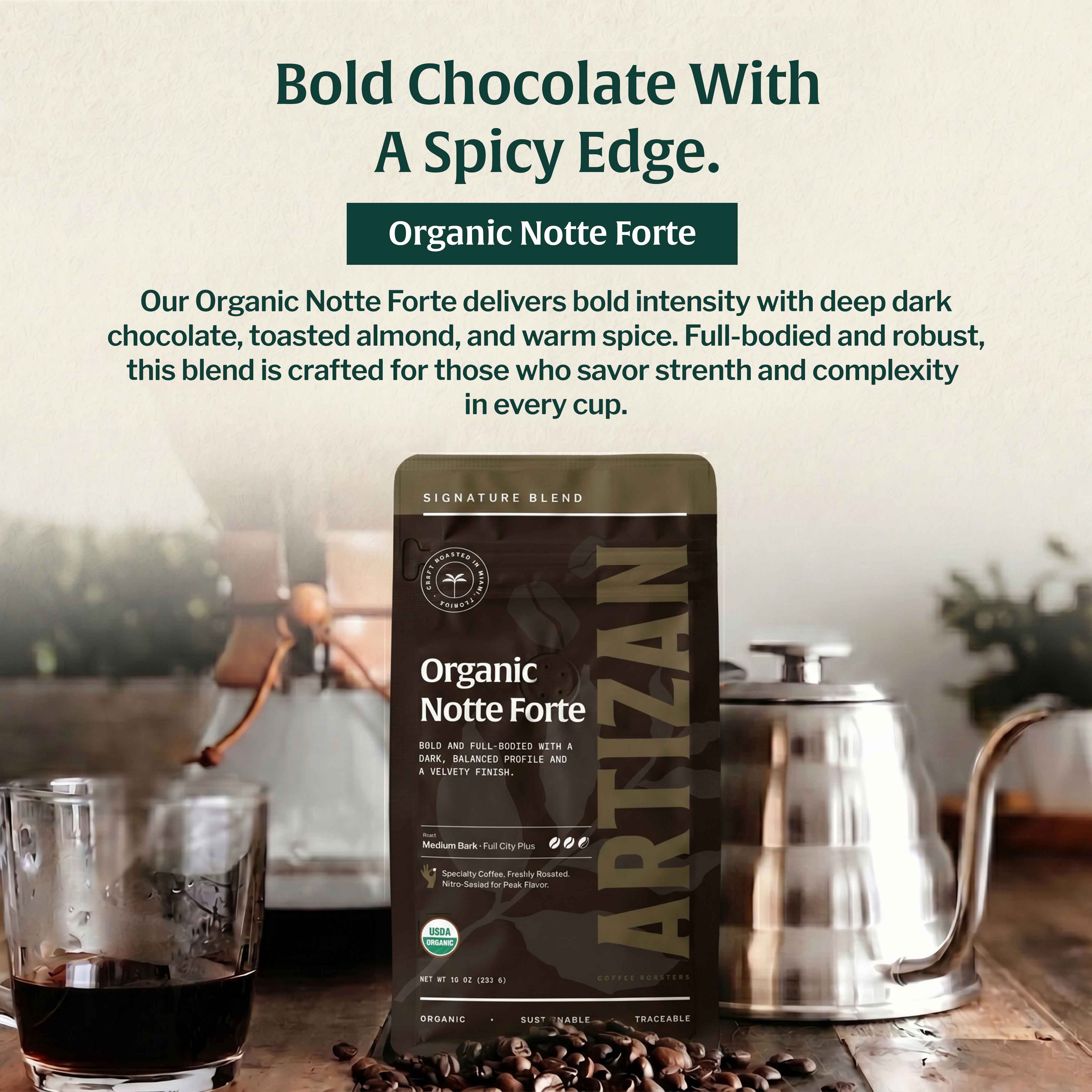 artizan organic Notte Fortre organic whole bean coffee 3D