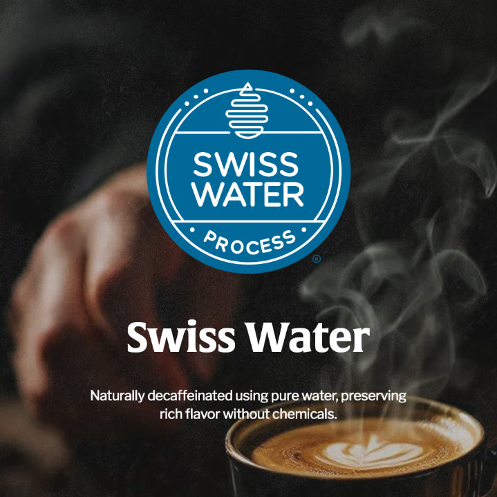 Swiss Water Process decaffeinated coffee method using pure water to remove caffeine while preserving flavor without chemicals.