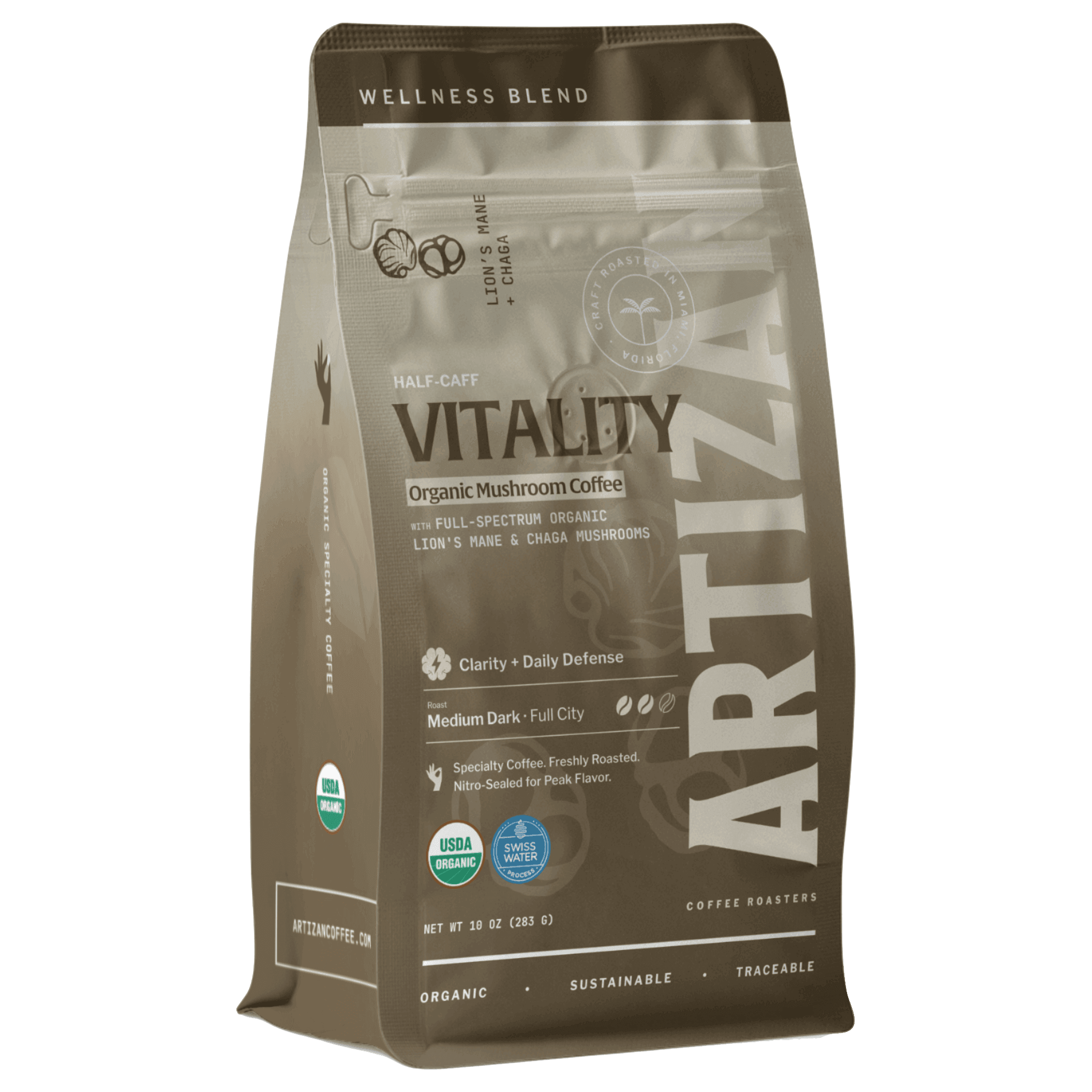 artizan vitality organi mushroom coffee  whole beans and groujnd coffee 3D