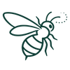 Icon of a bee in flight, representing biodiversity and pollinator health supported by organic farming practices