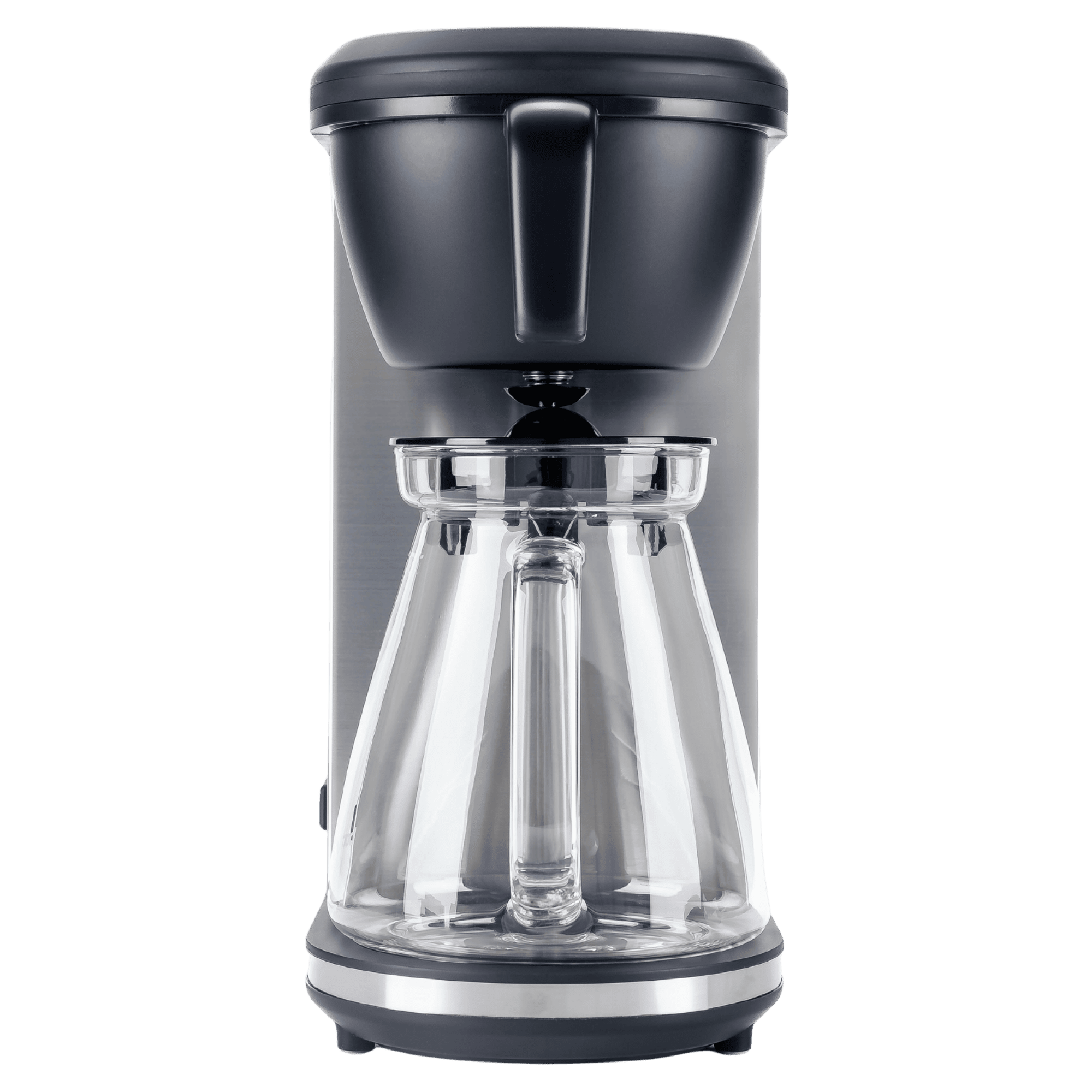 Bonavita 8-cup drip coffee brewer in matte black, front view with clear glass carafe