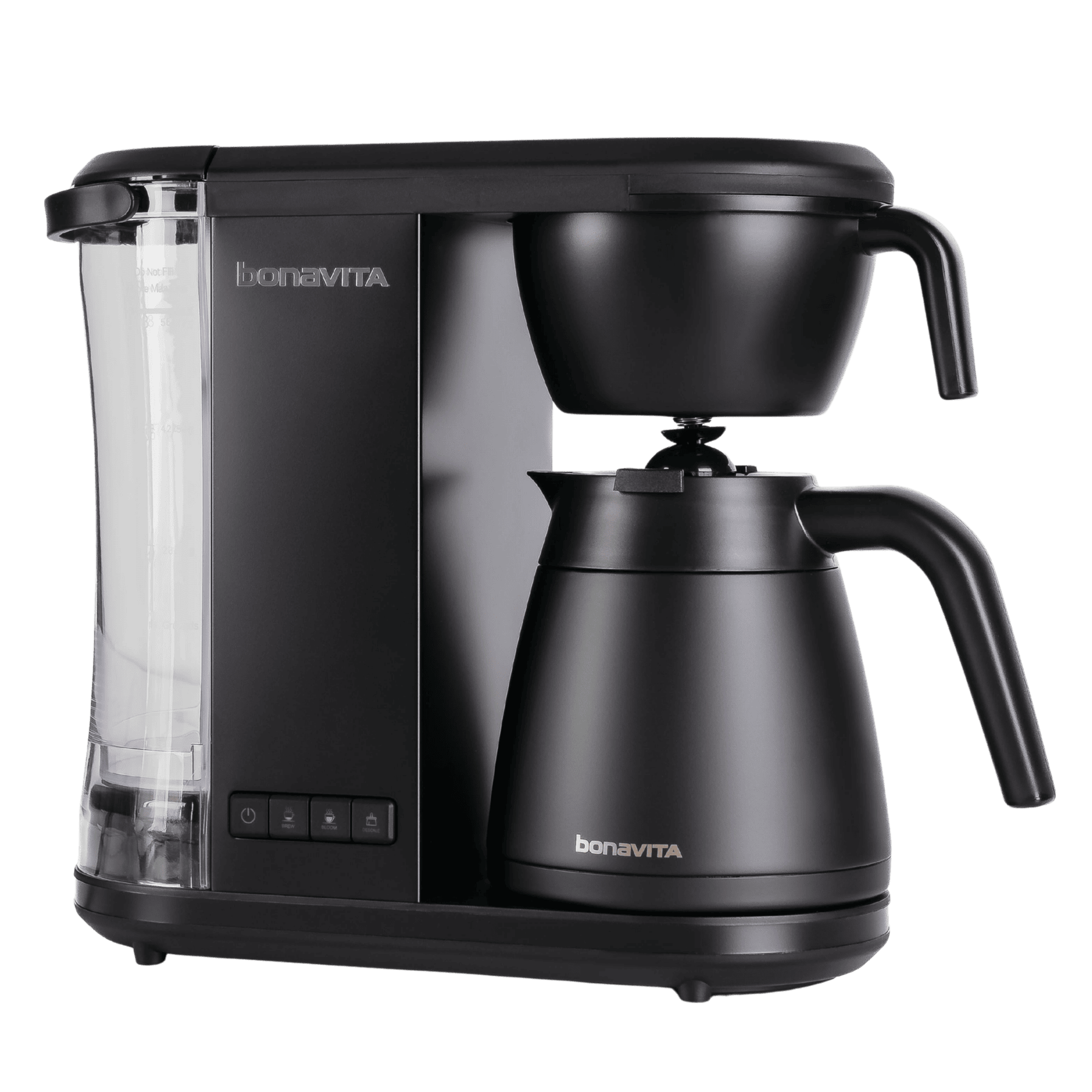 Enthusiast 8-Cup Drip Coffee Brewer with 1.3L Thermal or Glass Carafe Bonavita drip brewer matte black, glass carafe.