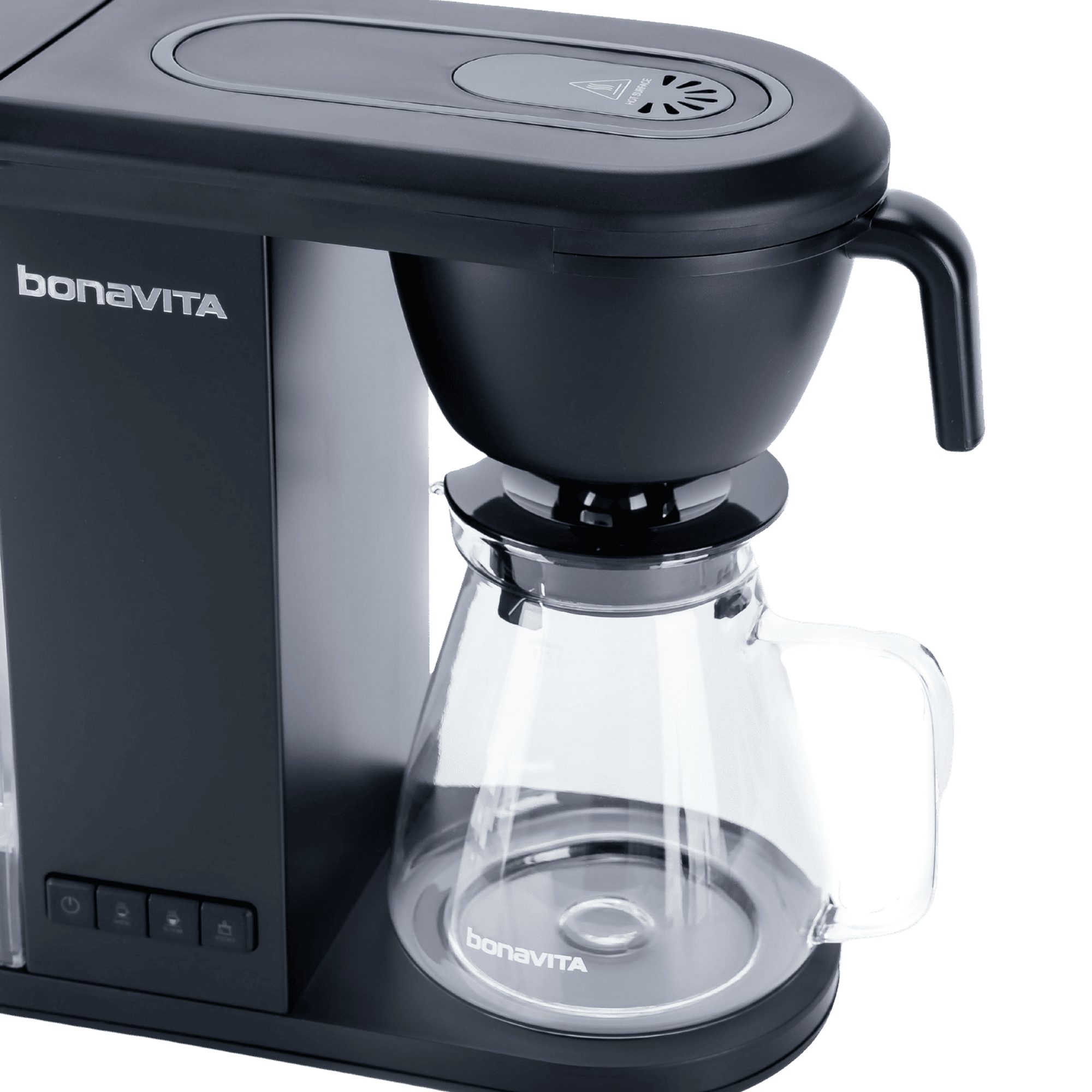 Enthusiast 8-Cup Drip Coffee Brewer with 1.3L Thermal or Glass Carafe by Bonavita, matte black drip brewer, stainless accents