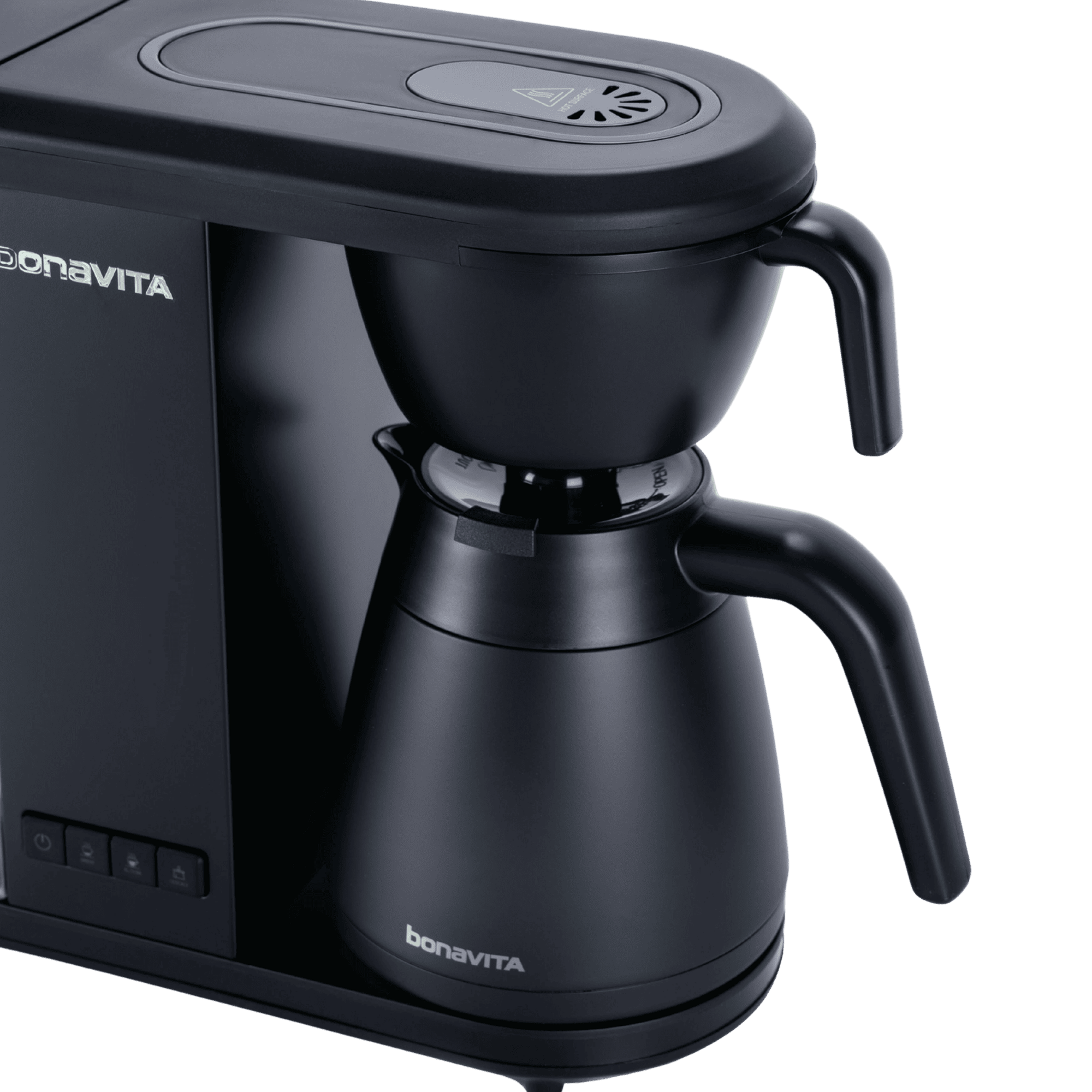 Enthusiast 8-Cup Drip Coffee Brewer by Bonavita in matte black stainless, showing top control dial