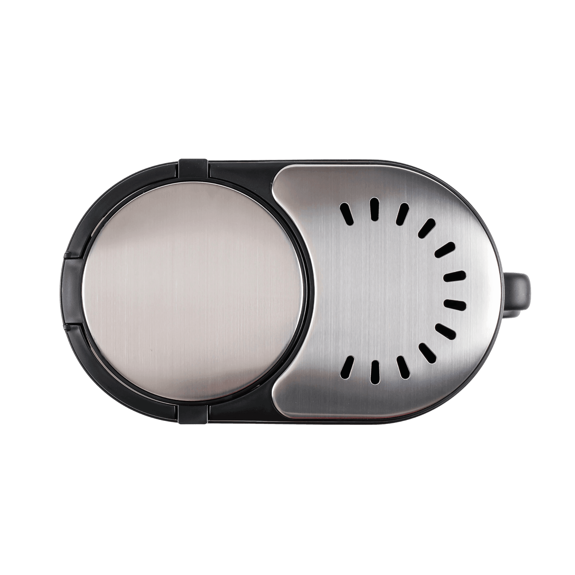 Bonavita Connoisseur 8-Cup One-Touch Drip Coffee Brewer, top-down view of stainless steel shower head and water reservoir lid