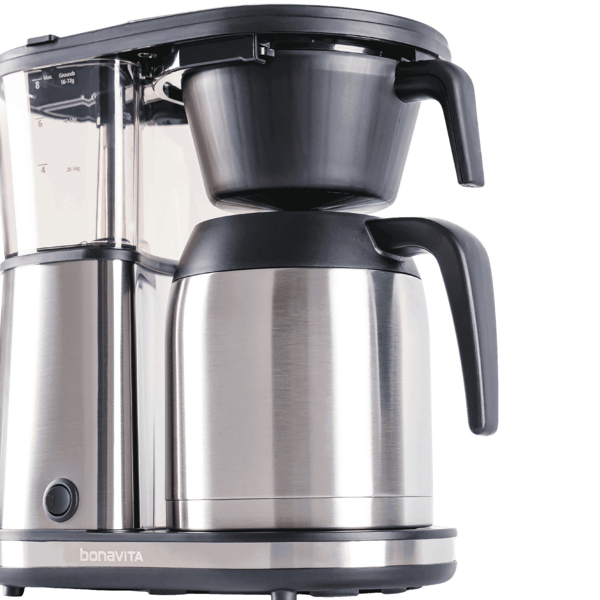 Bonavita Connoisseur 8-Cup One-Touch Drip Coffee Brewer with Stainless Steel Thermal Carafe and Hanging Basket, SCA Certified, close-up detail vie