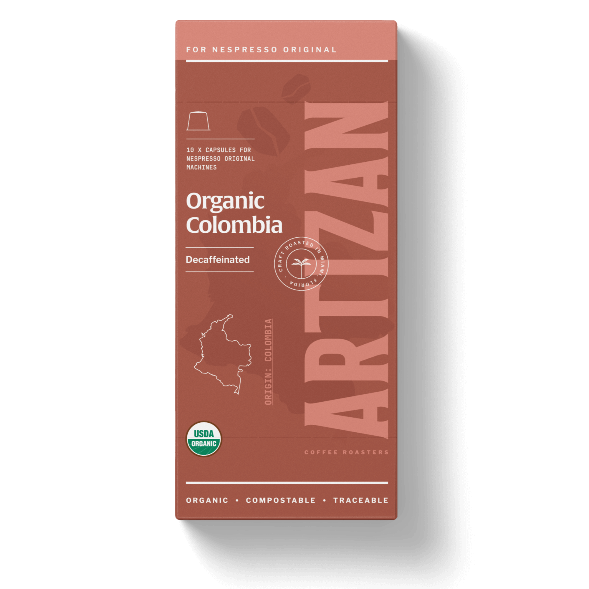 An image of Organic Colombia Decaf Packaging. 