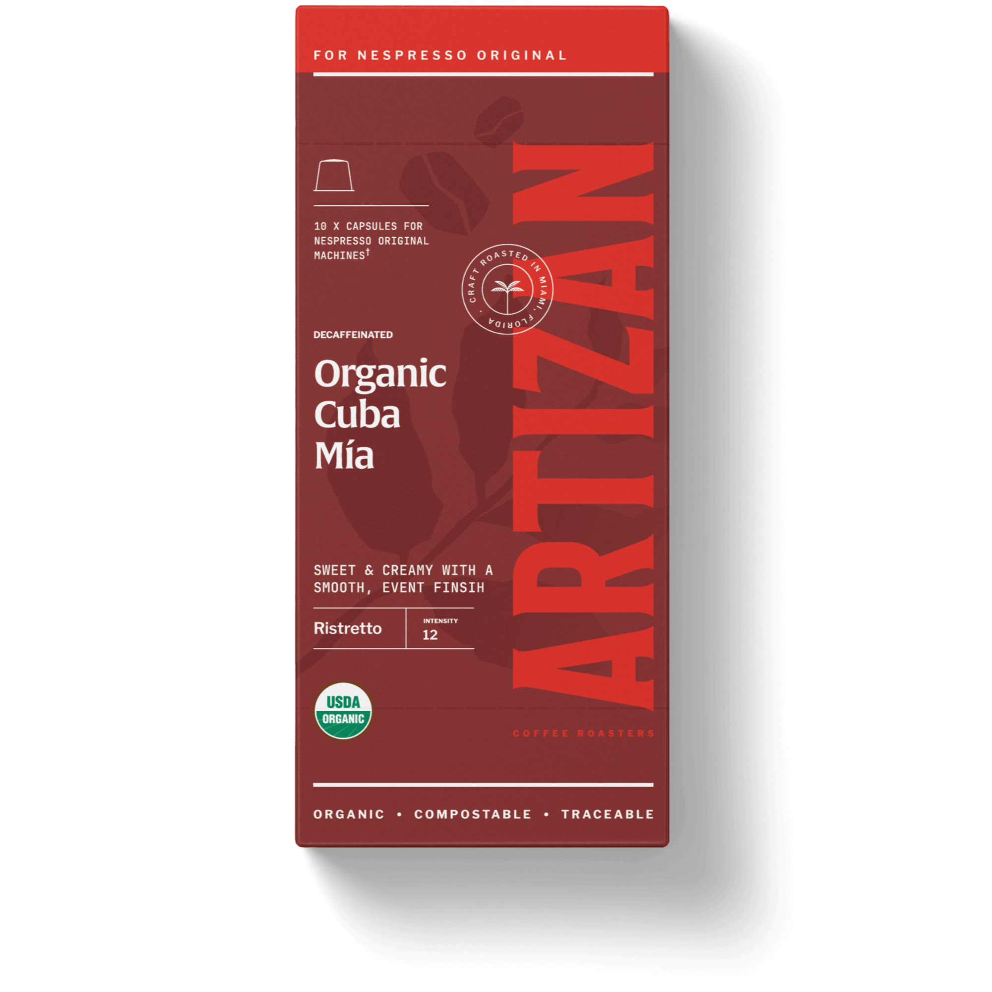 An image of Organic Cuba Mia Decaf packaging. 