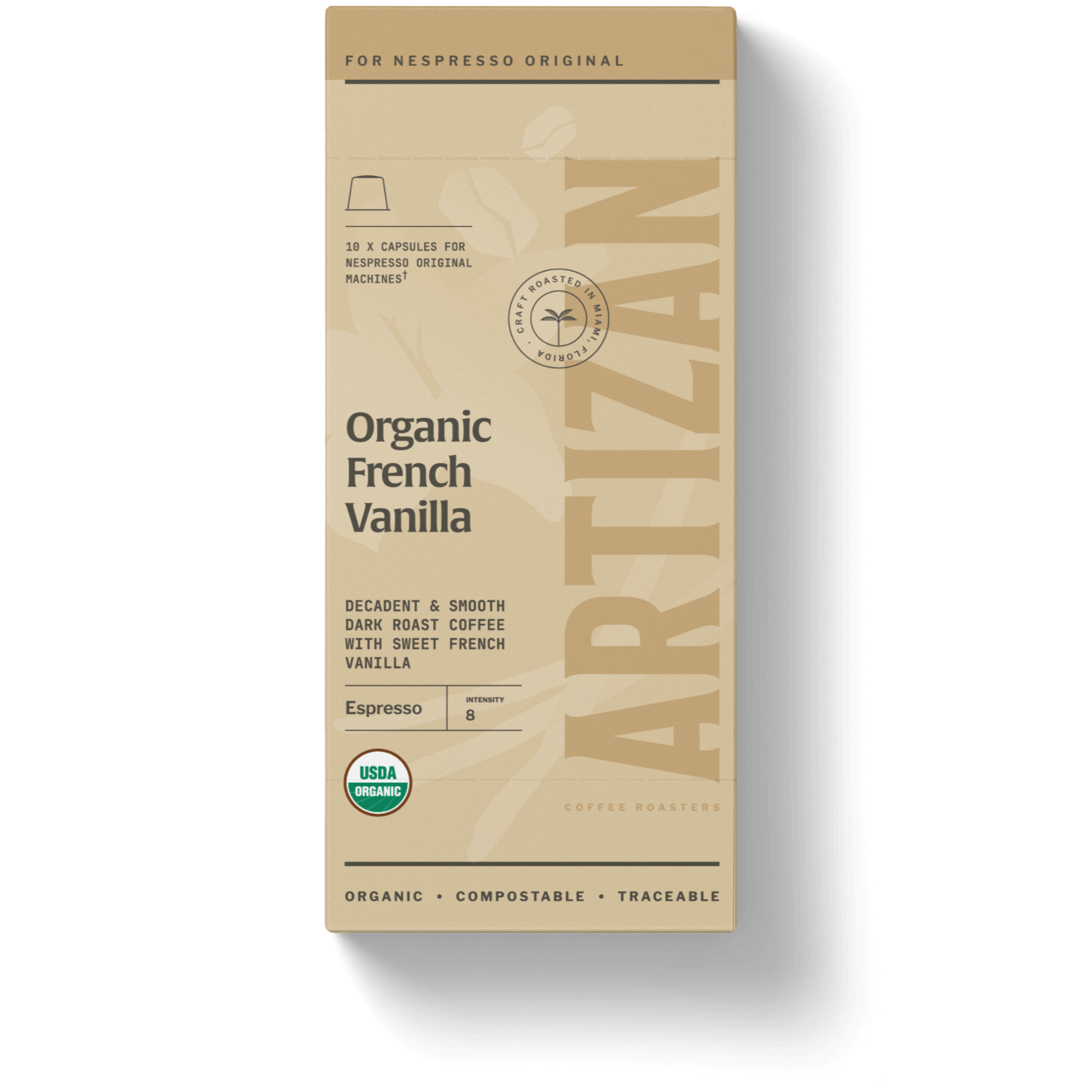 An image of Organic French Vanilla Packaging. 