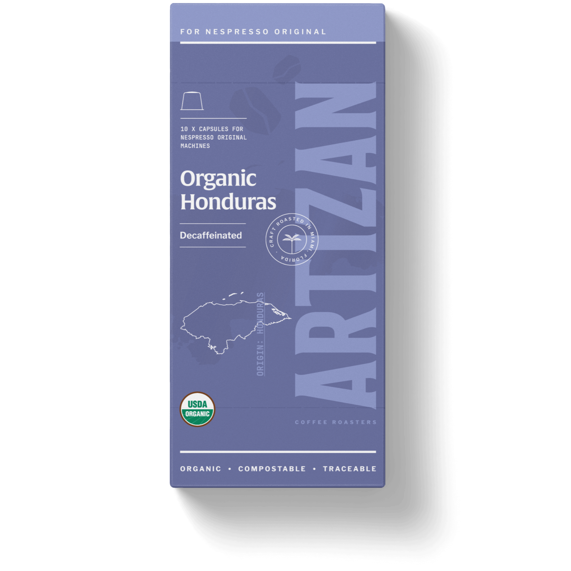 An image of Organic Honduras Decaf Packaging. 