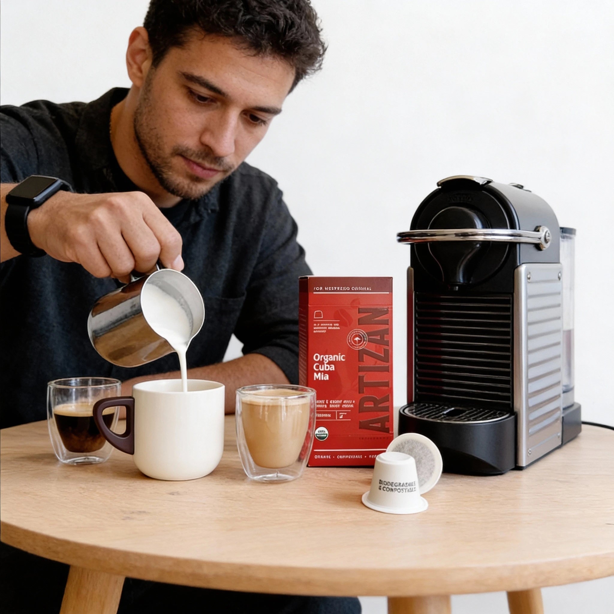 Handcrafted Ceramic Espresso Cup with Wooden Handles