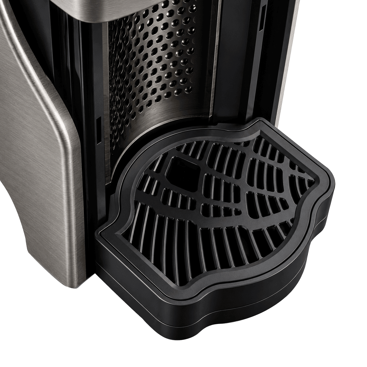 Line1 espresso machine Brushed Nickel – cup tray detail view