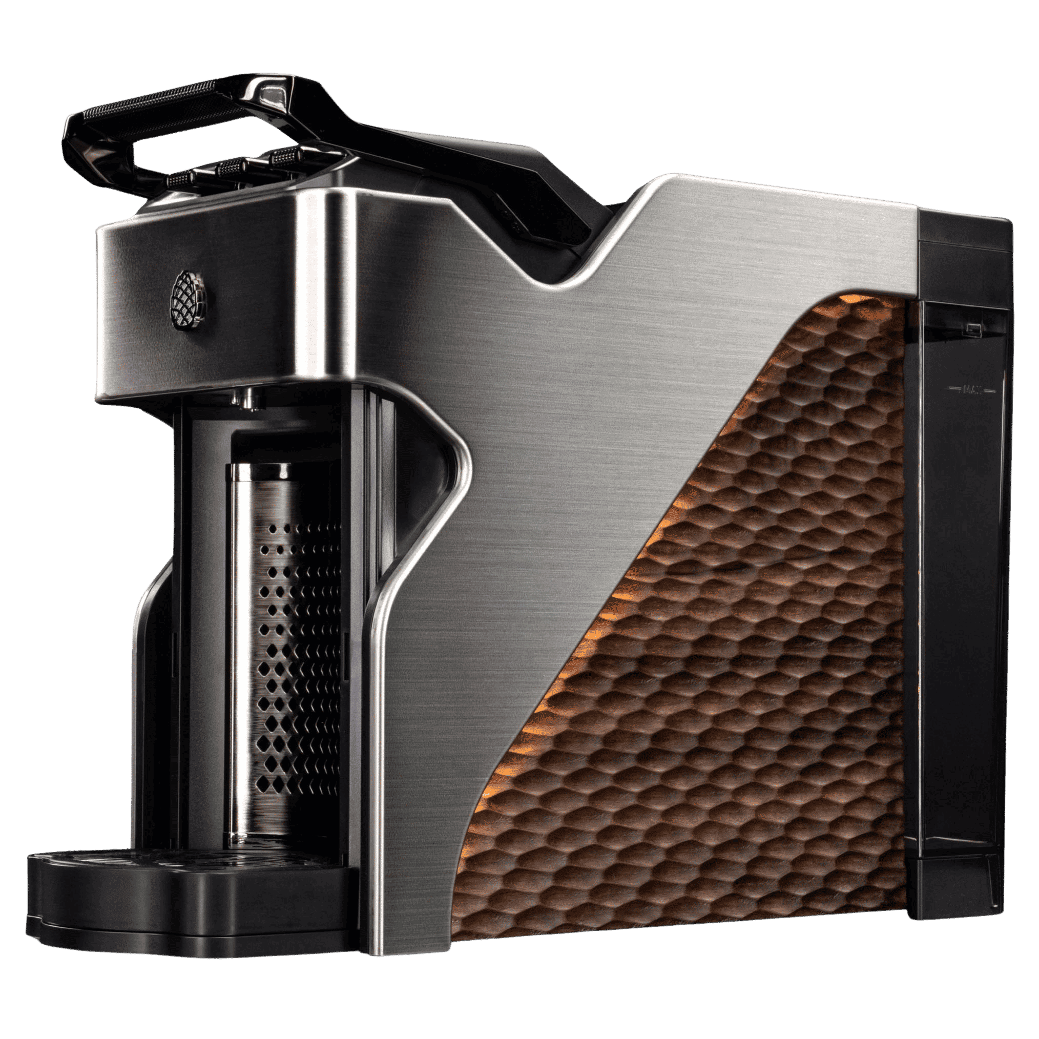 Line1 Espresso and Coffee Machine in Brushed Silver and Grain – front view on white background