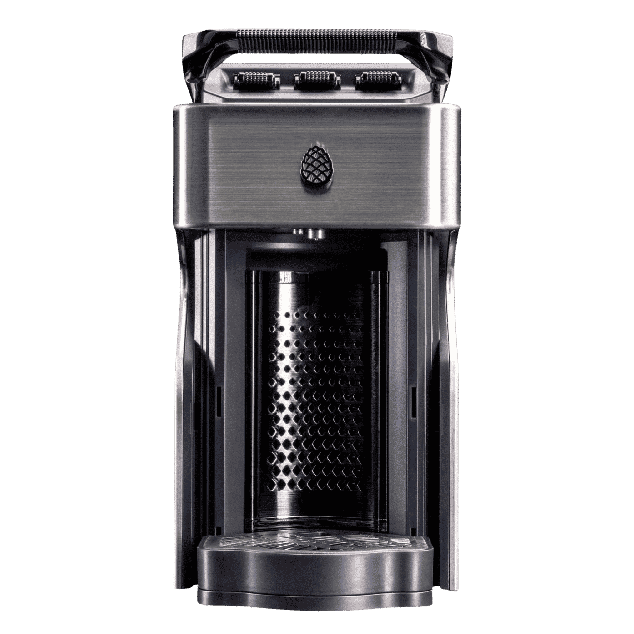 Line1 Espresso and Coffee Machine in Brushed Silver and Saddle on white background