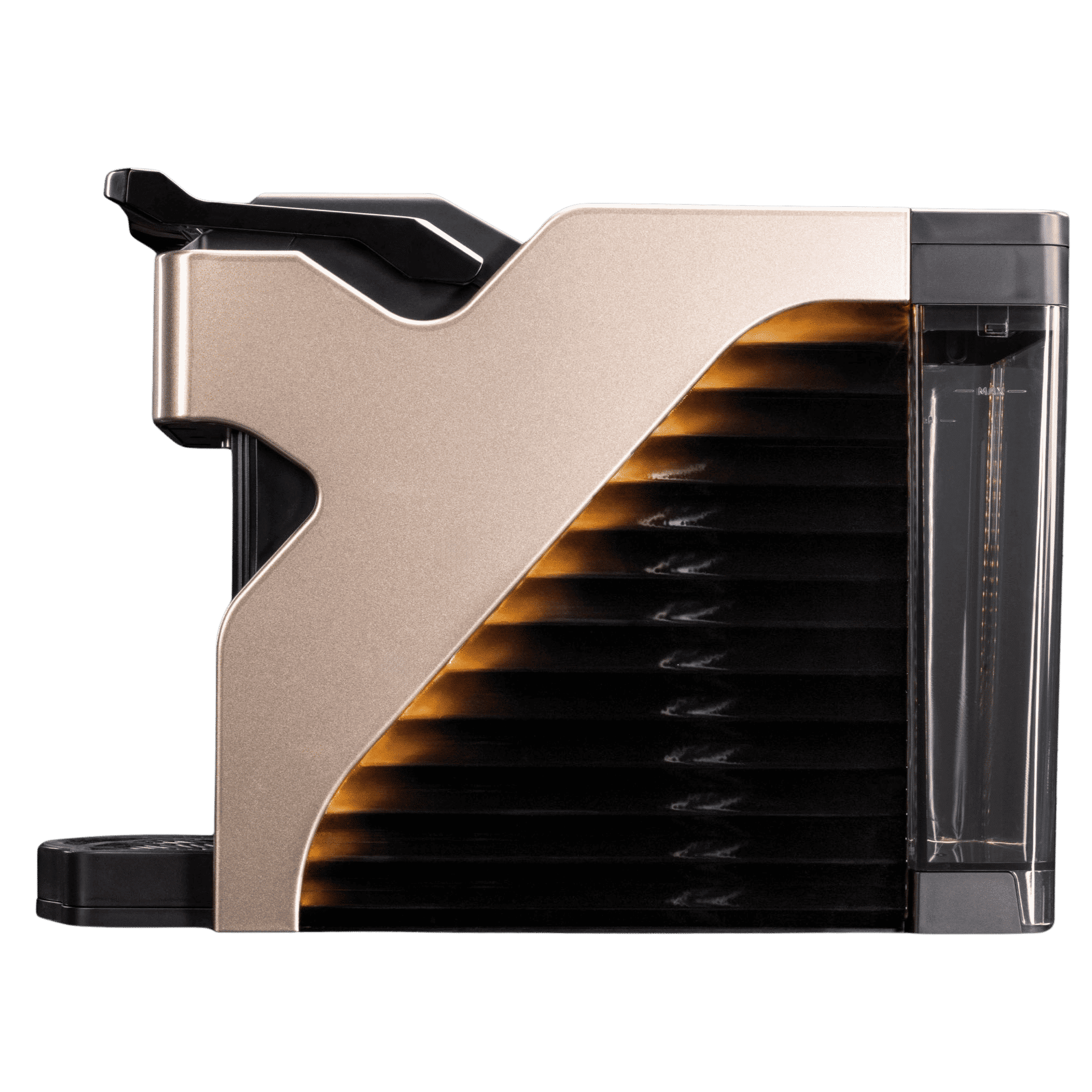 Line1 Espresso and Coffee Machine in Champagne and Onyx – side view on white background