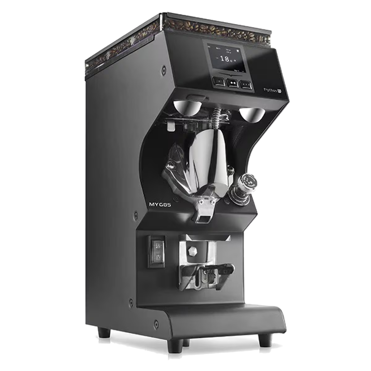 Angled front image of black variant Victoria Arduino My Mythos Espresso Grinders