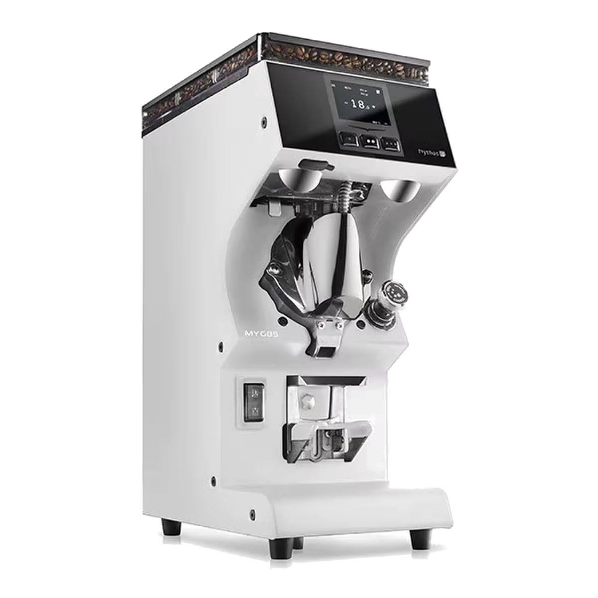 Angled front image of white variant Victoria Arduino My Mythos Espresso Grinders