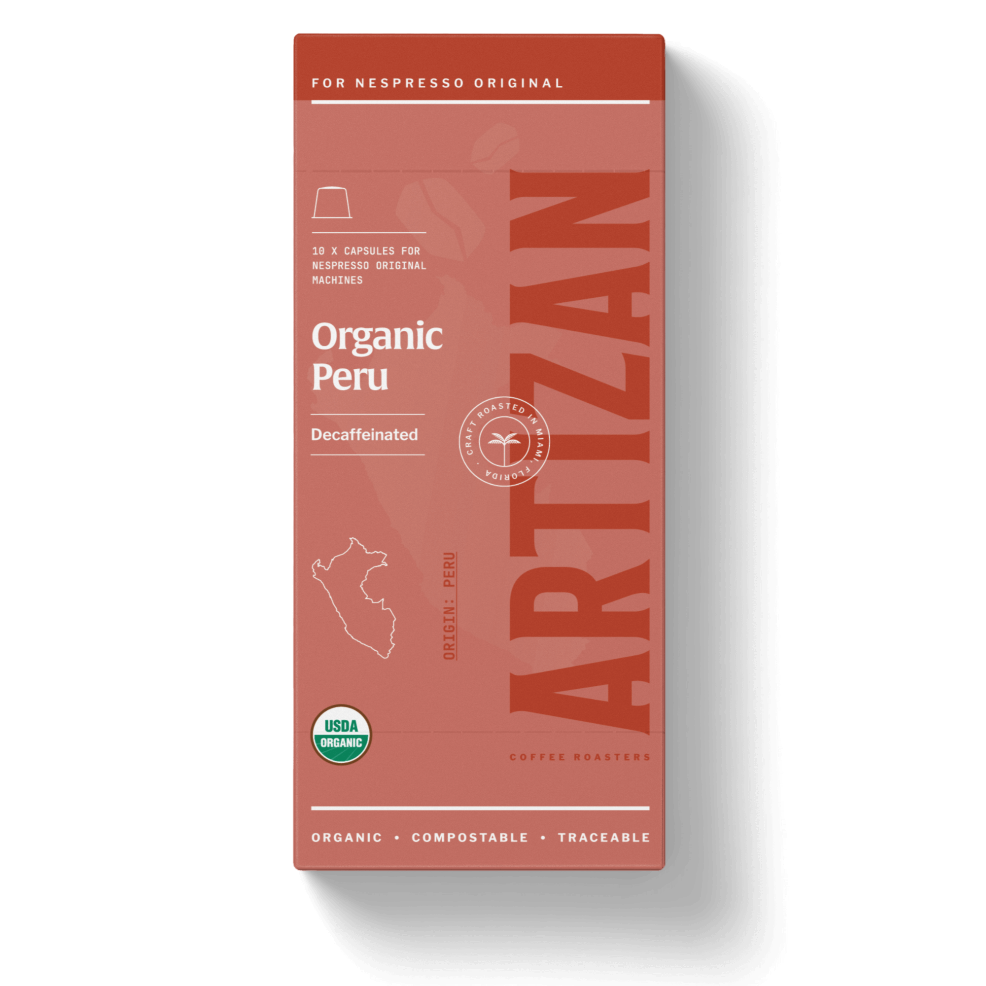 An image of Organic Peru Decaf Packaging. 
