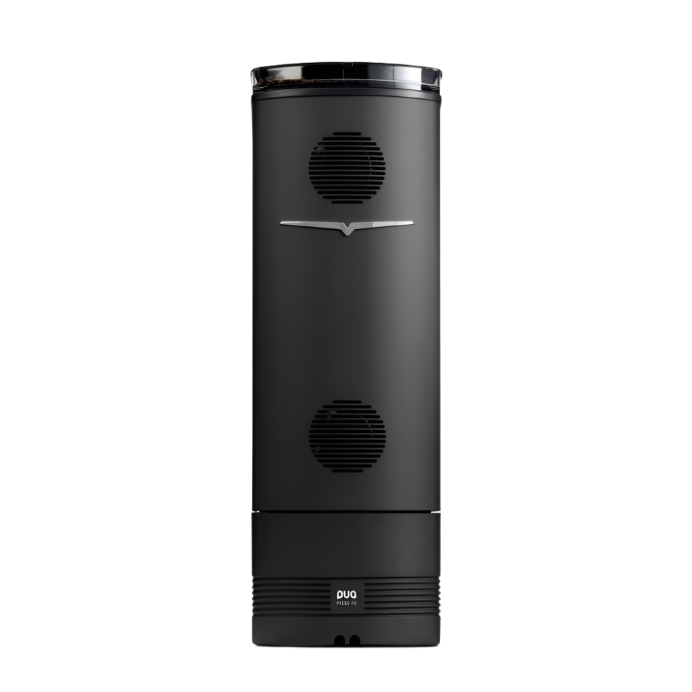 Rear view of Puqpress M6 58mm automatic tamper showing power connection and design