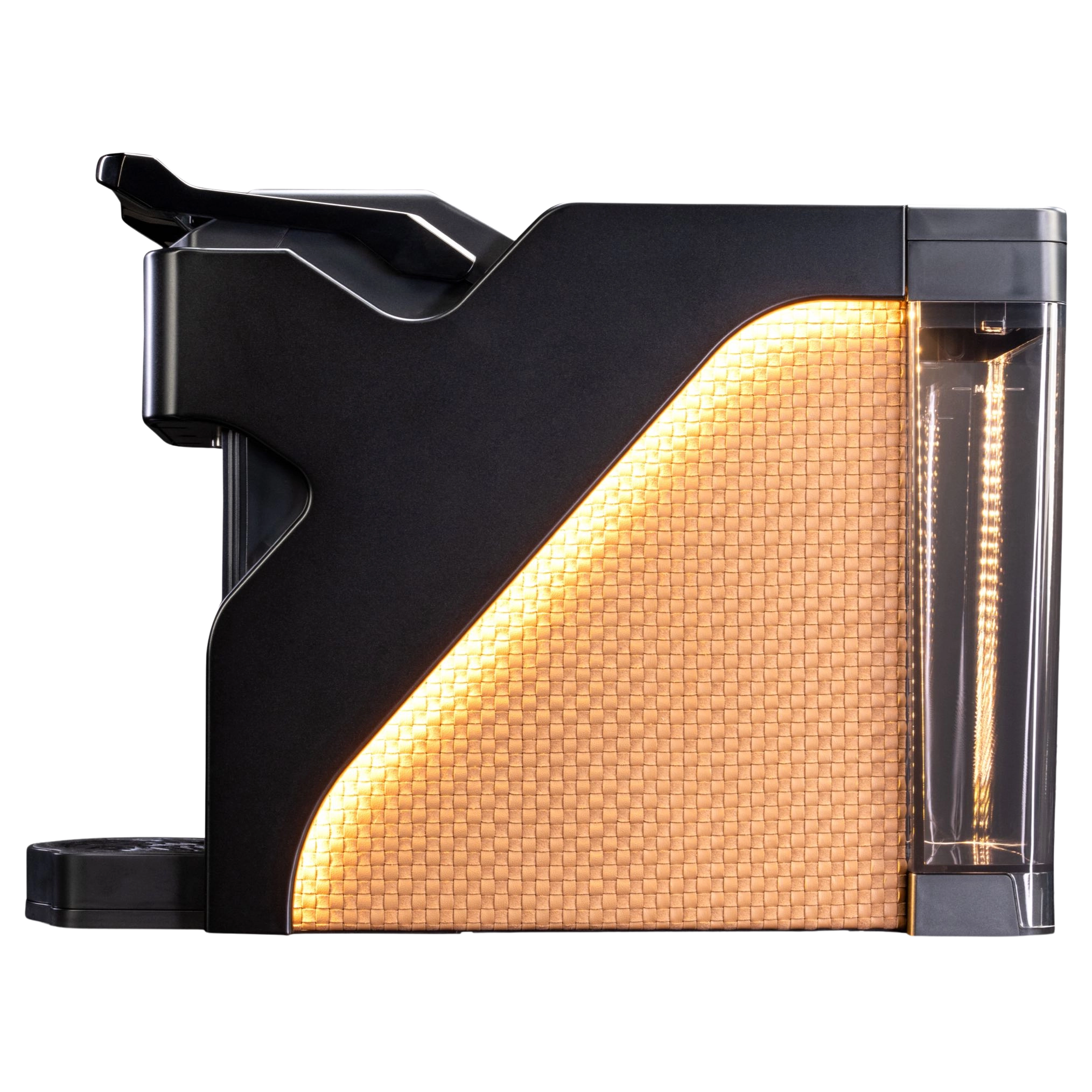 Milton Coffee Line1 Nespresso Compatible Brewer in Satin Black & Saddle – side view
