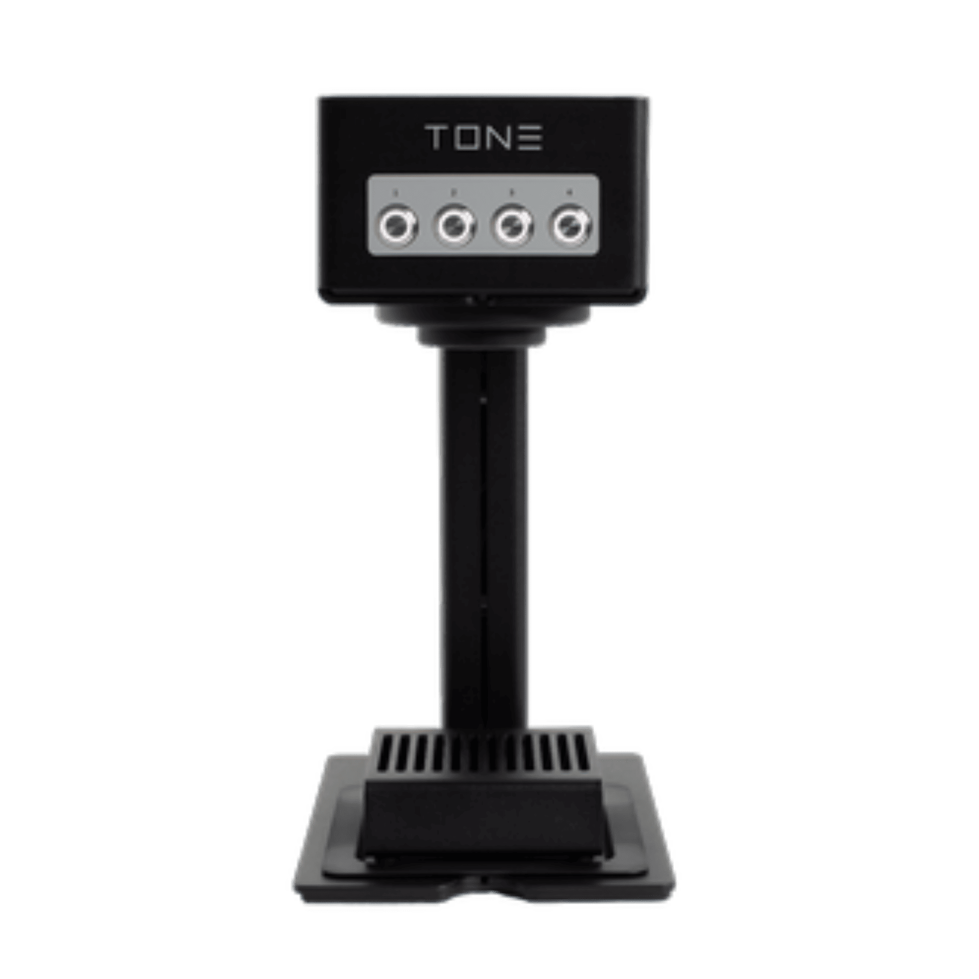 TONE Touch 03 single-serve brewer in sleek black front view—digital control interface with four recipe buttons, high-contrast black housing, and integrated cup platform.